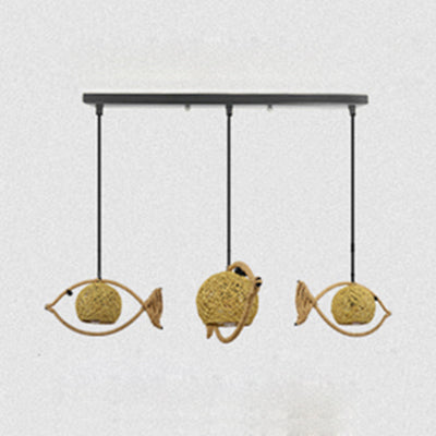 Rustic Beige Fish Shaped Pendant Light - 1/2/3-Light Bine Hanging Lamp