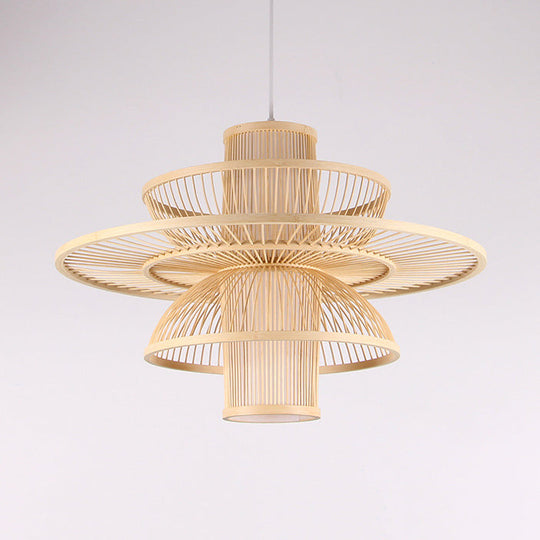 Asian Style Lotus Pendant Lamp - 16/19.5 Bamboo 1 Light Black/Beige Ideal For Restaurant Lighting