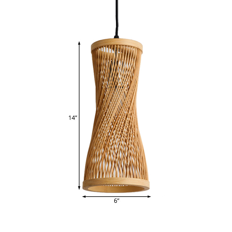 Modern Bamboo Cylinder Pendant Lamp In Beige For Dining Room