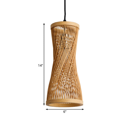 Modern Bamboo Cylinder Pendant Lamp In Beige For Dining Room