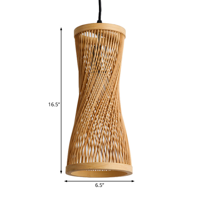 Modern Bamboo Cylinder Pendant Lamp In Beige For Dining Room