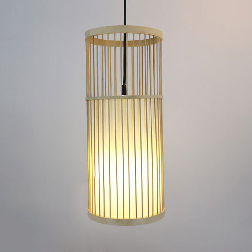 Contemporary 1-Light Beige Bamboo Shade Pendant Ceiling Lamp