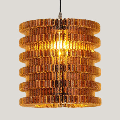 Asian Style Woven Shade Pendant Lamp With Corrugated Paper Design