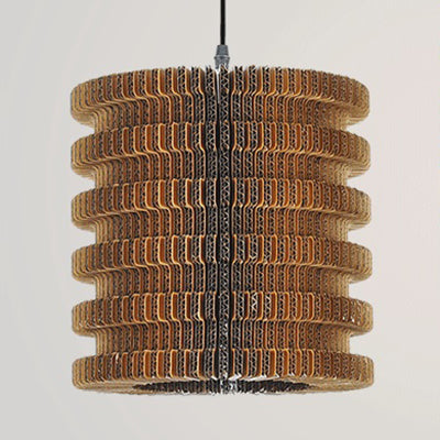 Asian Style Woven Shade Pendant Lamp With Corrugated Paper Design