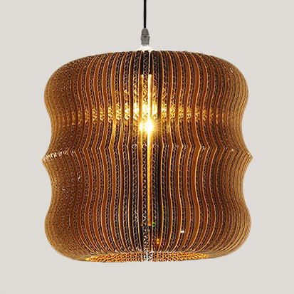 Asian Style Woven Shade Pendant Lamp With Corrugated Paper Design