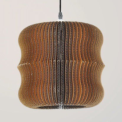 Asian Style Woven Shade Pendant Lamp With Corrugated Paper Design