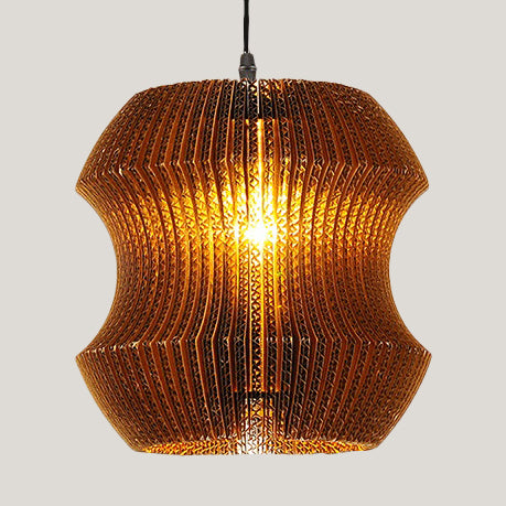 Asian Style Woven Shade Pendant Lamp With Corrugated Paper Design Brown / A