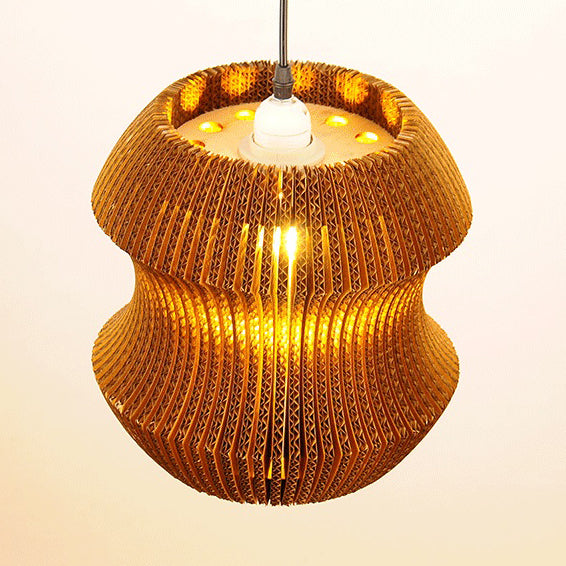 Asian Style Woven Shade Pendant Lamp With Corrugated Paper Design