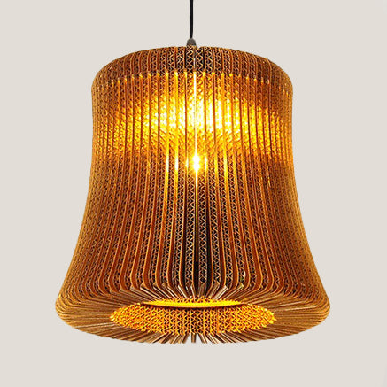 Asian Style Woven Shade Pendant Lamp With Corrugated Paper Design