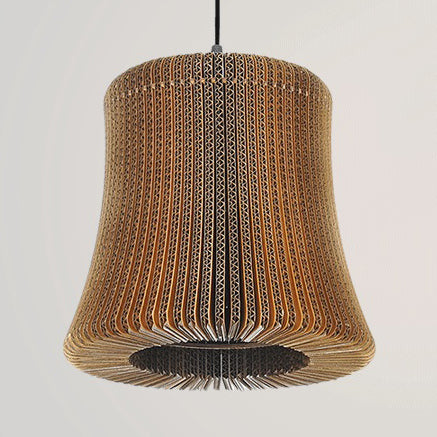 Asian Style Woven Shade Pendant Lamp With Corrugated Paper Design