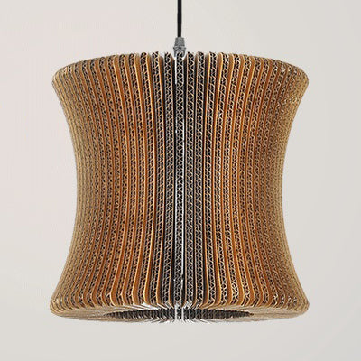 Asian Style Woven Shade Pendant Lamp With Corrugated Paper Design