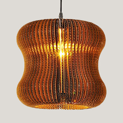 Asian Style Woven Shade Pendant Lamp With Corrugated Paper Design