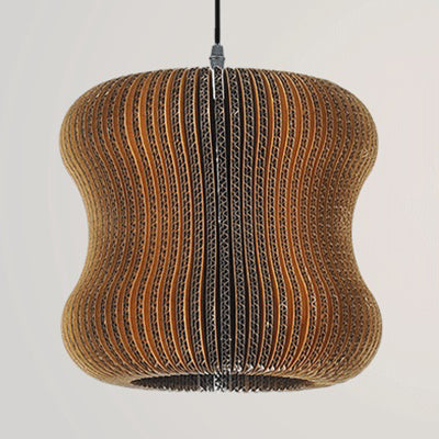 Asian Style Woven Shade Pendant Lamp With Corrugated Paper Design