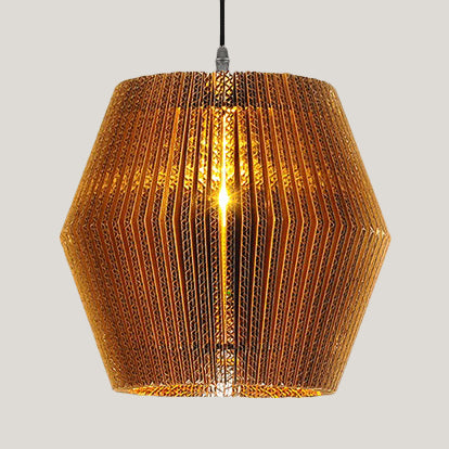 Asian Style Woven Shade Pendant Lamp With Corrugated Paper Design