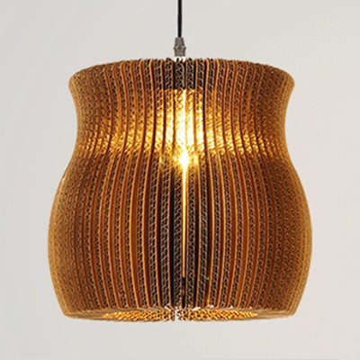 Asian Style Woven Shade Pendant Lamp With Corrugated Paper Design