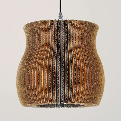 Asian Style Woven Shade Pendant Lamp With Corrugated Paper Design