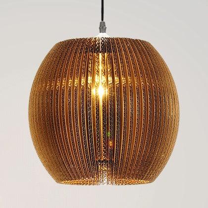 Asian Style Woven Shade Pendant Lamp With Corrugated Paper Design