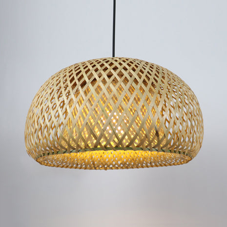 Rustic Rattan Pendant Light With Dome Shade For Dining Rooms Hand-Woven 7-7.5W Beige 1 Bulb.