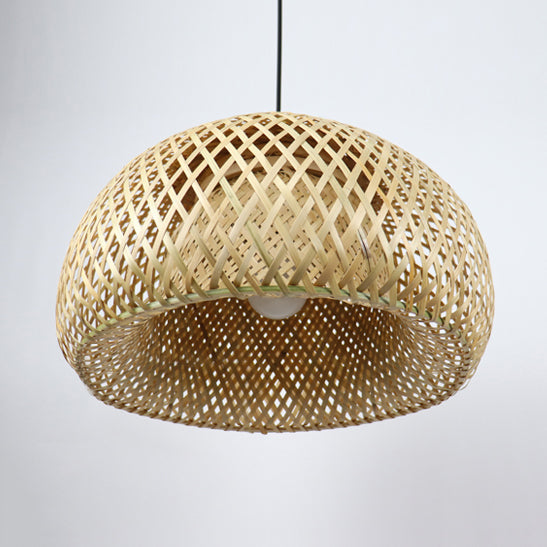 Rustic Rattan Pendant Light With Dome Shade For Dining Rooms Hand-Woven 7-7.5W Beige 1 Bulb.