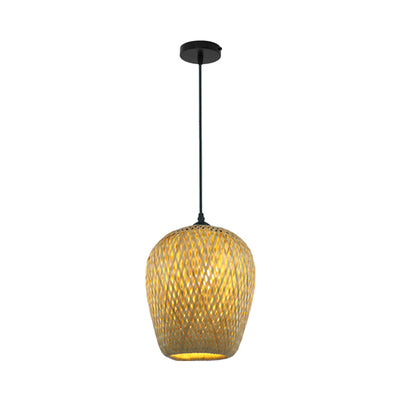 Rustic Rattan Pendant Light With Dome Shade For Dining Rooms Hand-Woven 7-7.5W Beige 1 Bulb.