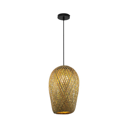 Rustic Rattan Pendant Light With Dome Shade For Dining Rooms Hand-Woven 7-7.5W Beige 1 Bulb.