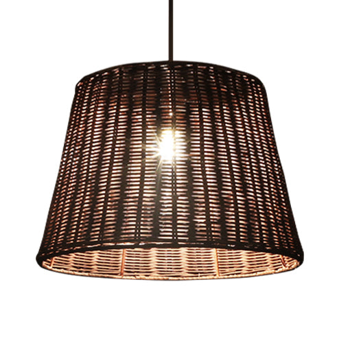 Country-Style Pendant Light With Rattan Shade For Restaurants - Brown Cone Design