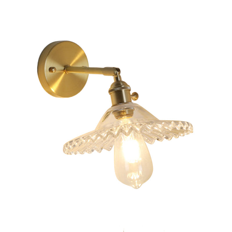 Clear Glass Wall Sconce - Industrial Brass Scalloped Design Living Room Lighting Fixture