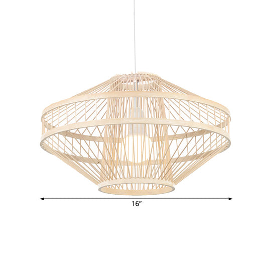 Bamboo Modernist Style Ceiling Fixture - Flying Saucer Design 16/19.5 Width 1-Bulb Wood Pendant Lamp