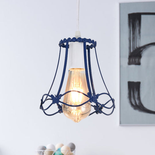 Wire Cage Mini Pendant Lamp - Modern 1-Light Hanging Ceiling Light in Blue/Green/Yellow