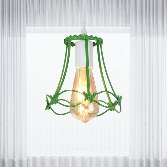 Wire Cage Mini Pendant Lamp - Modern 1-Light Hanging Ceiling Light in Blue/Green/Yellow