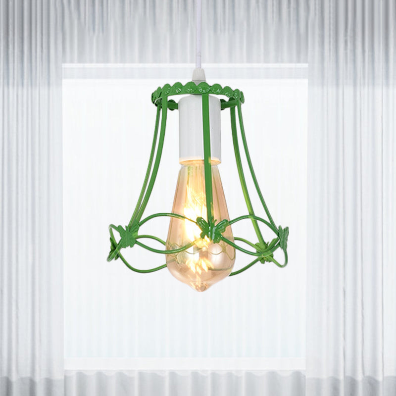 Wire Cage Mini Pendant Lamp In Blue/Green/Yellow - Modern Metal Hanging Ceiling Light Green