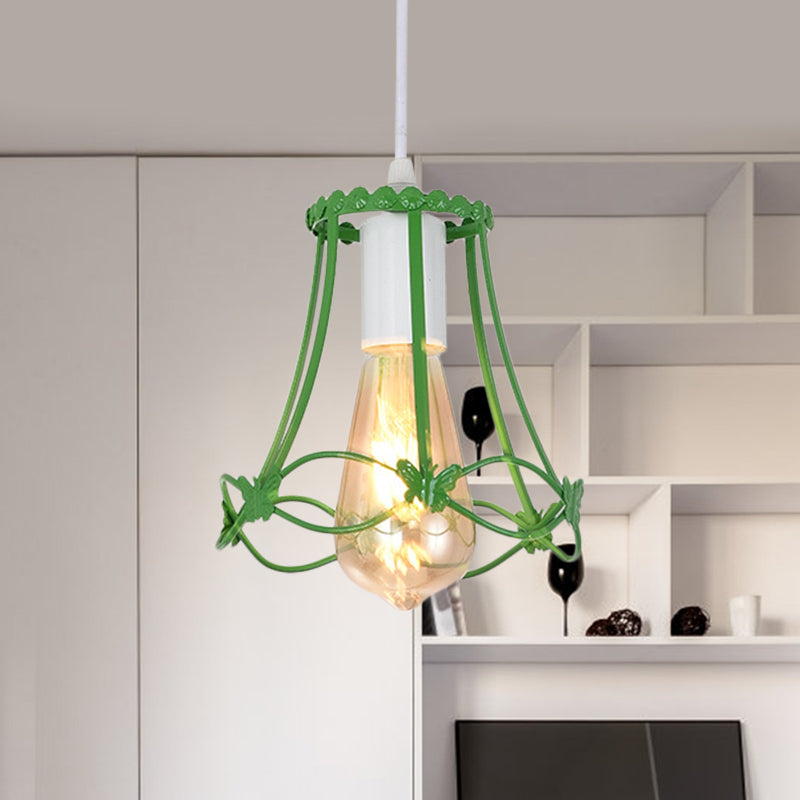 Wire Cage Mini Pendant Lamp - Modern 1-Light Hanging Ceiling Light in Blue/Green/Yellow