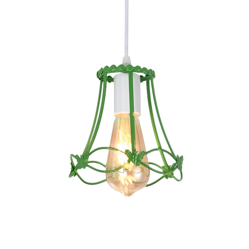 Wire Cage Mini Pendant Lamp - Modern 1-Light Hanging Ceiling Light in Blue/Green/Yellow