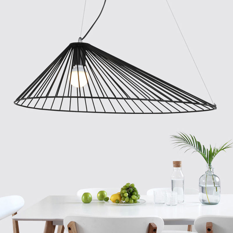 Black Modern Metallic Pendant Ceiling Light - Tapered Wire Frame Hanging Lamp For Dining Table