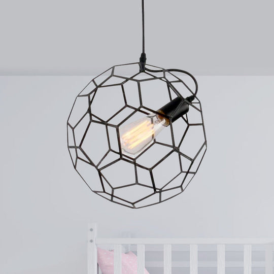 Height Adjustable Simple Black Metal Wire Cage Pendant Light with Honeycomb Design