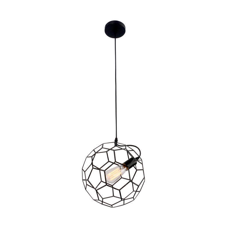 Height Adjustable Simple Black Metal Wire Cage Pendant Light with Honeycomb Design