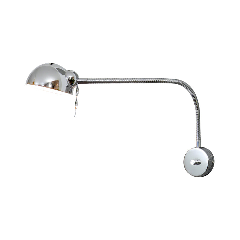 Vintage Chrome/White Metallic Wall Lamp With Flexible Arm And Dome Shade Perfect Bedside Sconce