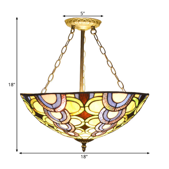 Tiffany Stained Glass Bowl Chandelier - Vibrant Multi-Colored Pendant Light for Living Room