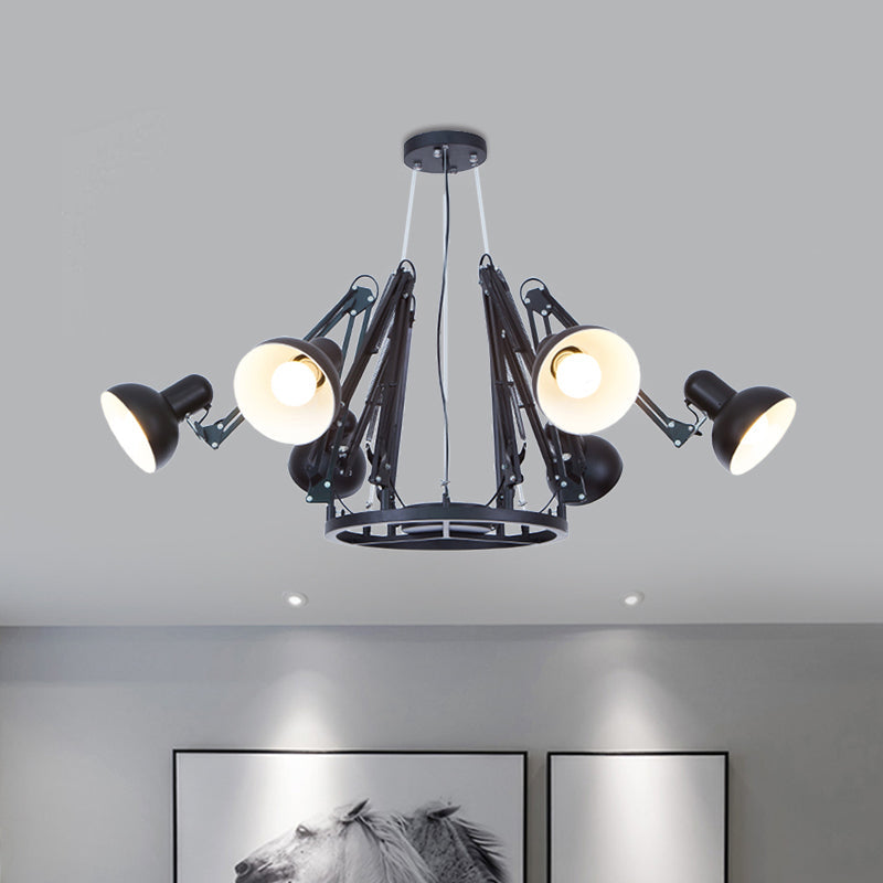 Retro Black/White Dome Pendant Chandelier with Adjustable Arm - 6 Lights, Spider Design