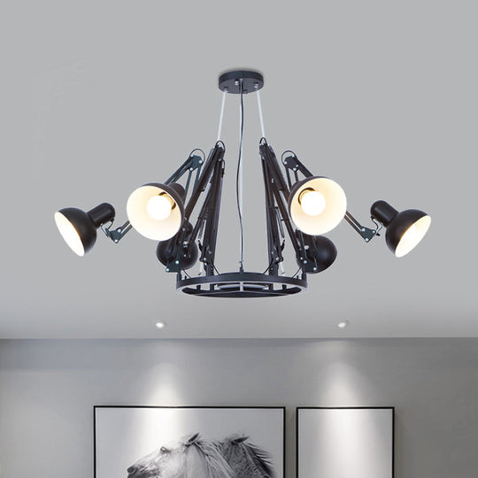 Retro Black/White Dome Pendant Chandelier with Adjustable Arm - 6 Lights, Spider Design