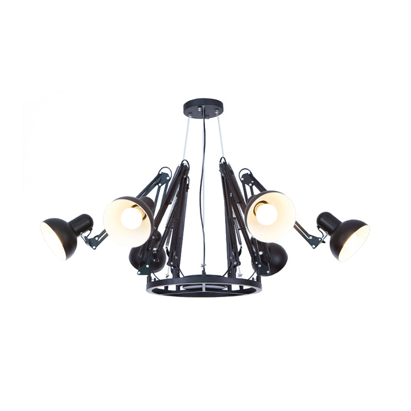 Retro Black/White Dome Pendant Chandelier with Adjustable Arm - 6 Lights, Spider Design