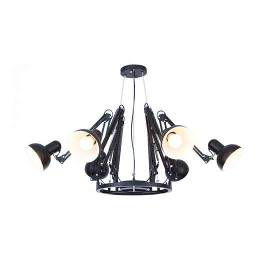 Retro Black/White Dome Pendant Chandelier with Adjustable Arm - 6 Lights, Spider Design