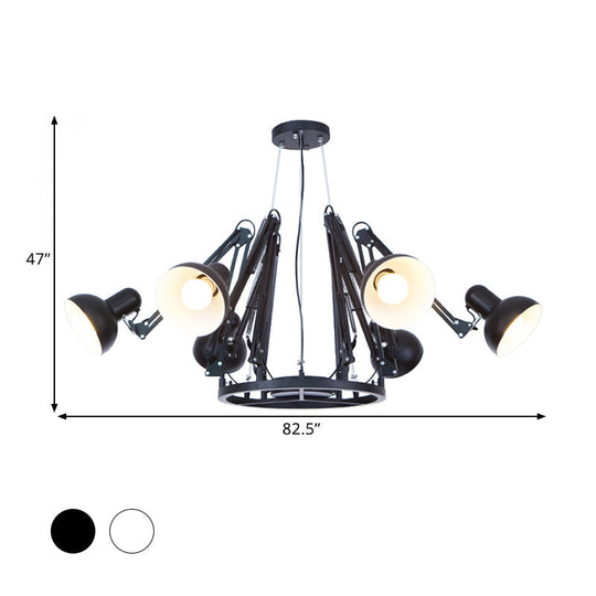 6-Light Dome Pendant Lighting - Retro Black/White Metallic Chandelier With Adjustable Arm