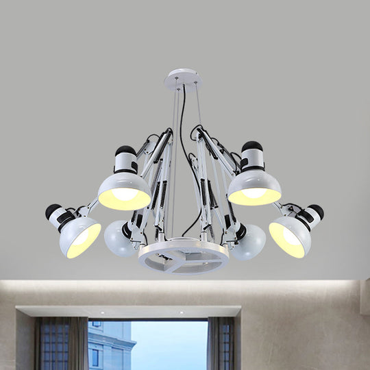 Retro Black/White Dome Pendant Chandelier with Adjustable Arm - 6 Lights, Spider Design