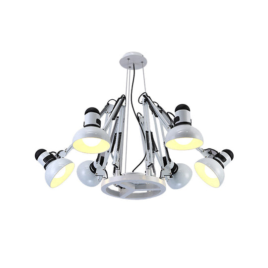 Retro Black/White Dome Pendant Chandelier with Adjustable Arm - 6 Lights, Spider Design