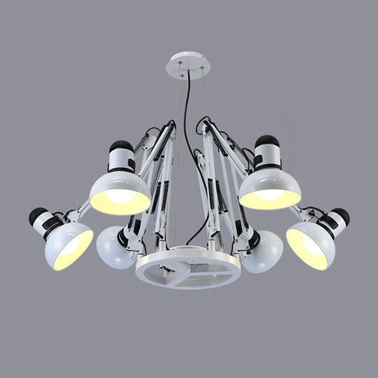 Retro Black/White Dome Pendant Chandelier with Adjustable Arm - 6 Lights, Spider Design