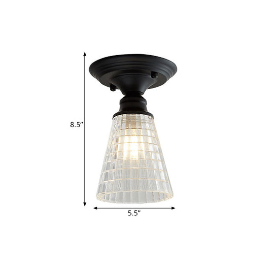 Wavy/Wide Flare Semi-Flush Mount Industrial Black Clear Textured Glass Lighting Fixture