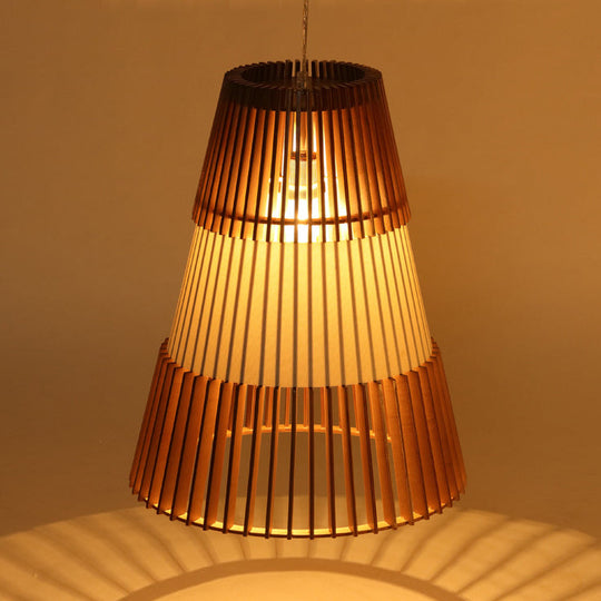 Modern Brown Bamboo Pendant Light For Restaurants - 1-Light Conical Shade Hanging Ceiling Fixture