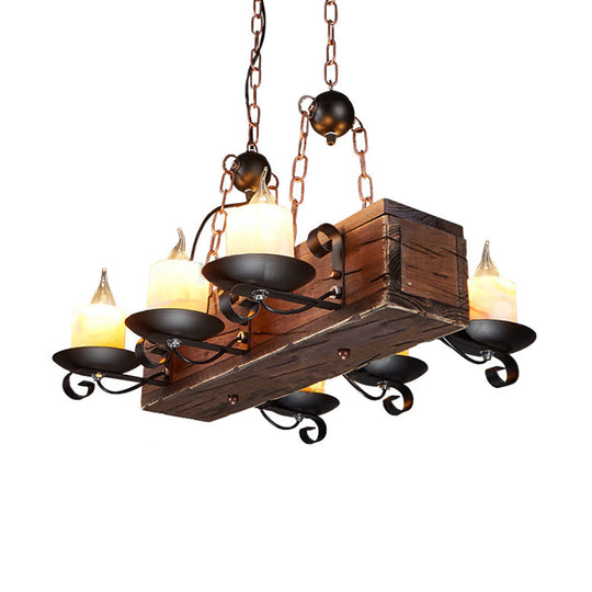 Rustic Marble Candle Pendant Light With Wood Design - 6/8-Light Island Hanging Lamp In Brown