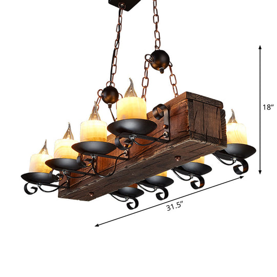 Rustic Marble Candle Pendant Light With Wood Design - 6/8-Light Island Hanging Lamp In Brown